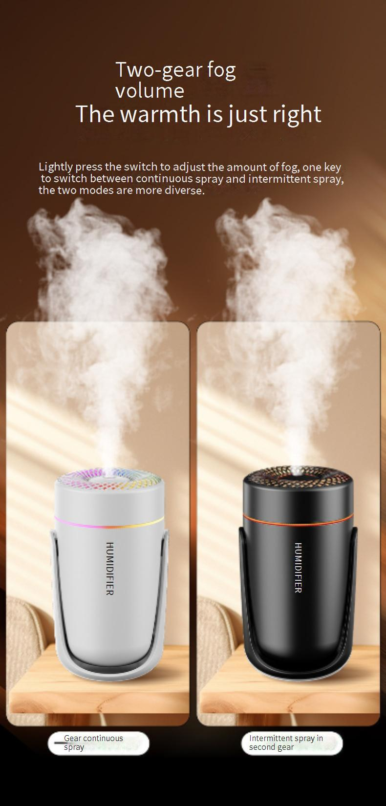 Umidificatore portatile USB per auto con luce LED colorata e funzione di aromaterapia, mini umidificatore silenzioso per casa, ufficio e viaggi, serbatoio dell'acqua da 0,5 l_voghion.com