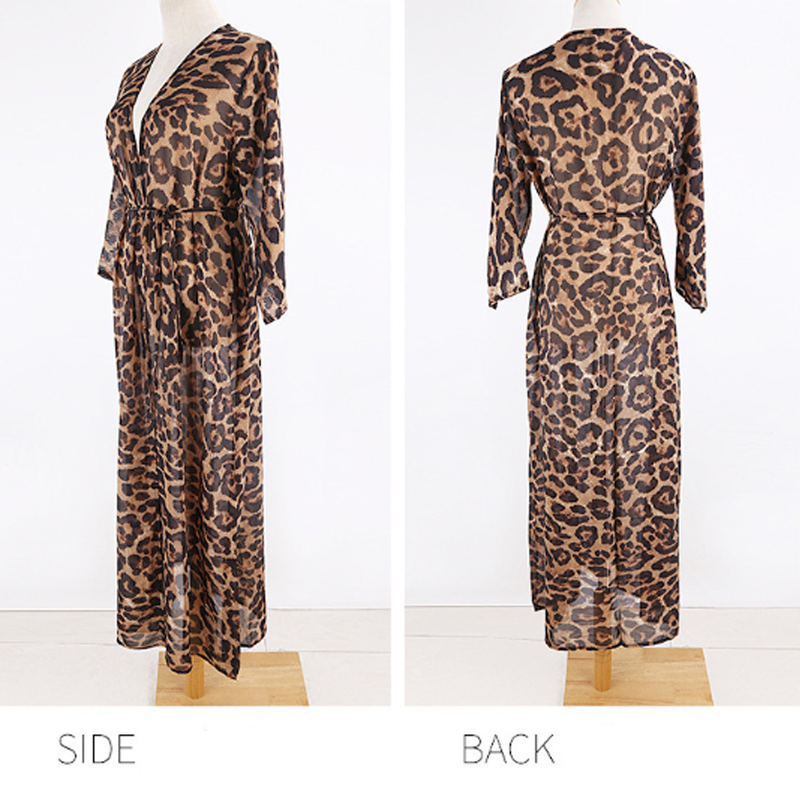 Eleganter Chiffon-Kimono-Überwurf mit Leopardenmuster – leichtes, langärmliges Strandhemd mit V-Ausschnitt für Damen, locker sitzender Sommer-Cardigan im Boho-Chic-Stil_voghion.com