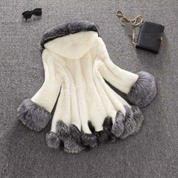 Dames imitatiebontjas, lange, elegante winterjas met capuchon en afneembare imitatievosbontkraag, verkrijgbaar in grote maten (S-10XL)_voghion.com