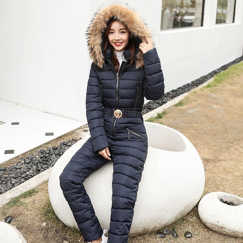 Kadın Giyim Pamuklu Ceket Kışlık Kayak Tulumu Suni Kürk Kapüşonlu - Snowboard ve Açık Hava Aktiviteleri İçin Slim Fit Termal Dolgulu Mont_voghion.com