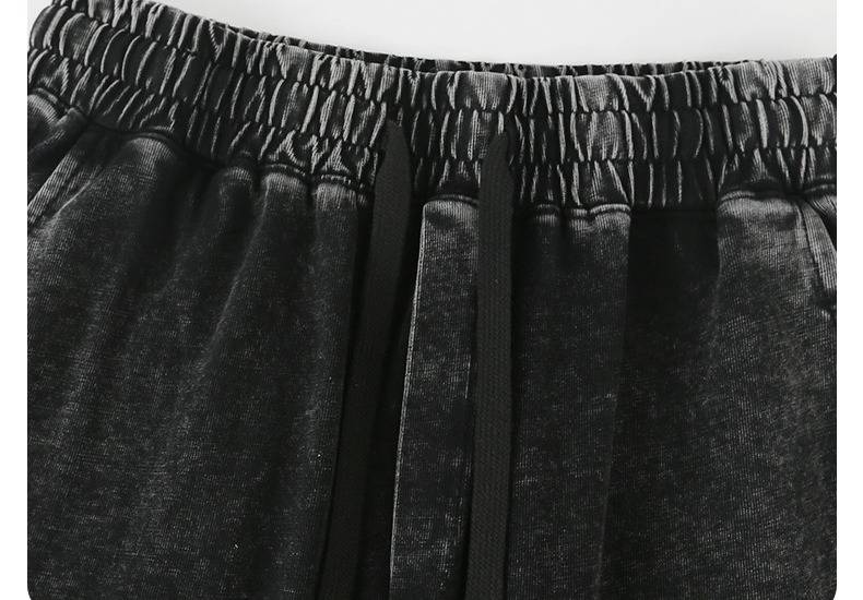 Pantalon de survêtement en pur coton 300 g pour homme – Style vintage délavé et vieilli, coupe décontractée avec ourlet à revers (L-XXXXL, noir rétro/gris clair/vert kaki)_voghion.com
