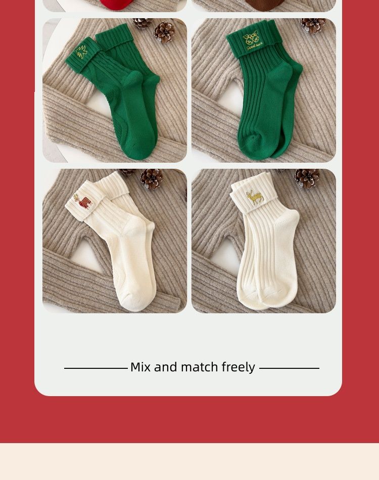 Calze di Natale, Calzini a metà tubo per bambini autunnali e invernali, Calzini rossi di cotone per Capodanno, Calzini alla moda con simpatici cartoni animati ricamati_voghion.com