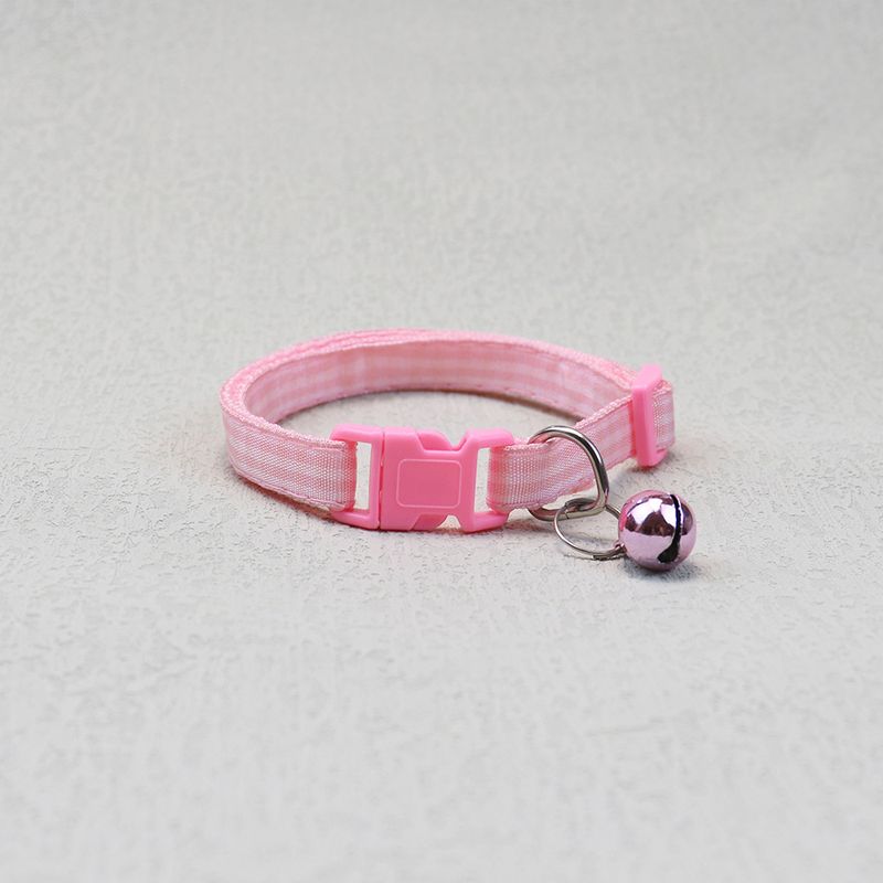 Collier pour chien et chat tissé coloré, petit format, décontracté, à carreaux, avec clochette et anneau_voghion.com