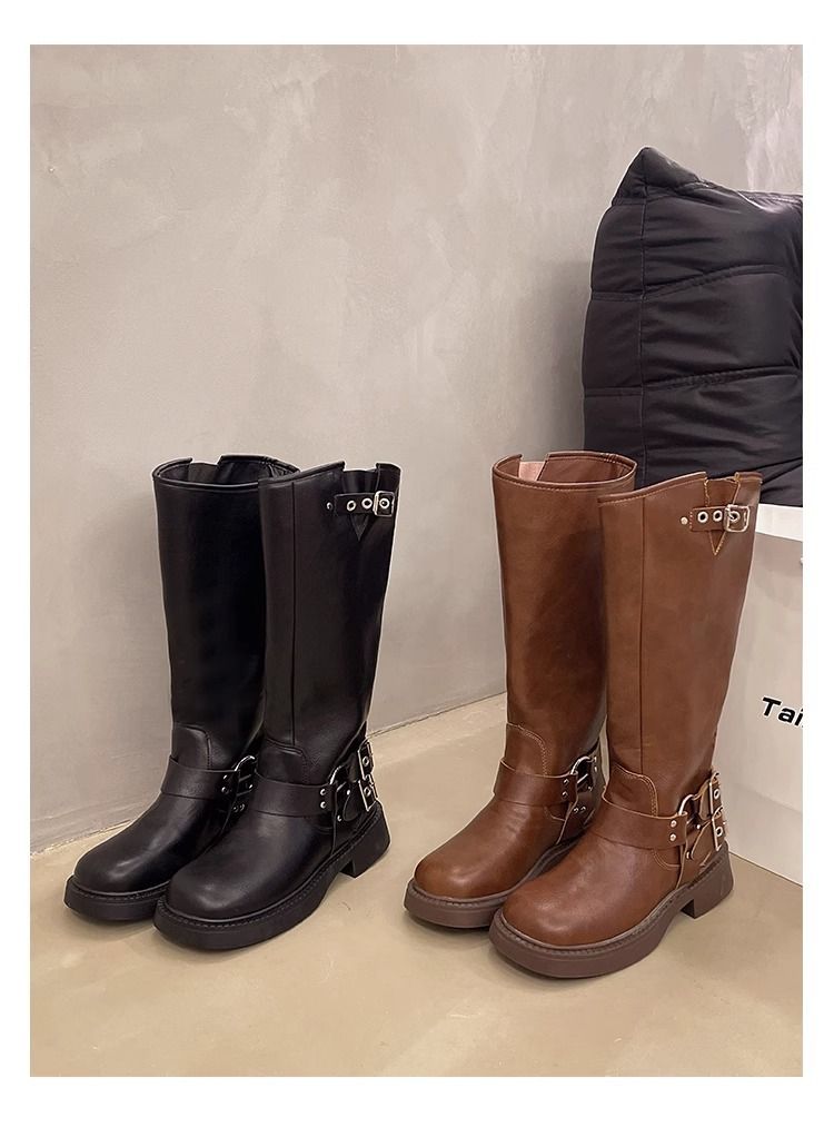 Braune Kniehohe Stiefel für Frauen 2025 Herbst und Winter Neue echte Leder Western Cowboystiefel Lange Stiefel Hohe Ritterstiefel_voghion.com