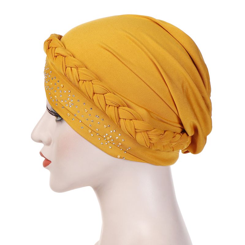 Damenhüte Außenhandel einfarbiger Single-Streifen-Hot-Diamant-Geflecht-Turban-Milchseide-Indianer-Turban-Hut_voghion.com