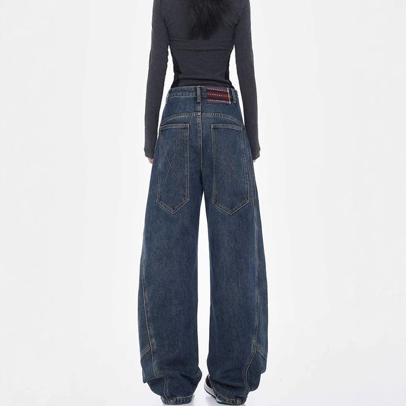 American High Street Design Curved Knife Jeans Women 2025 Spring And Autumn Loose Wide Leg Banana Sickle Pants For Men_voghion.com