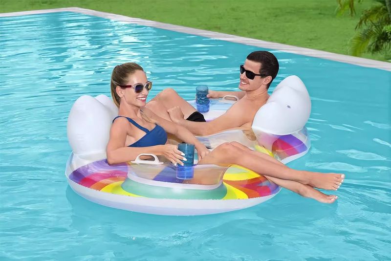 Extra Large Double Rainbow Water Chair Inflatable Bed Swim Ring Single Floating Air Cushion Ride Vacation Shooting_voghion.com