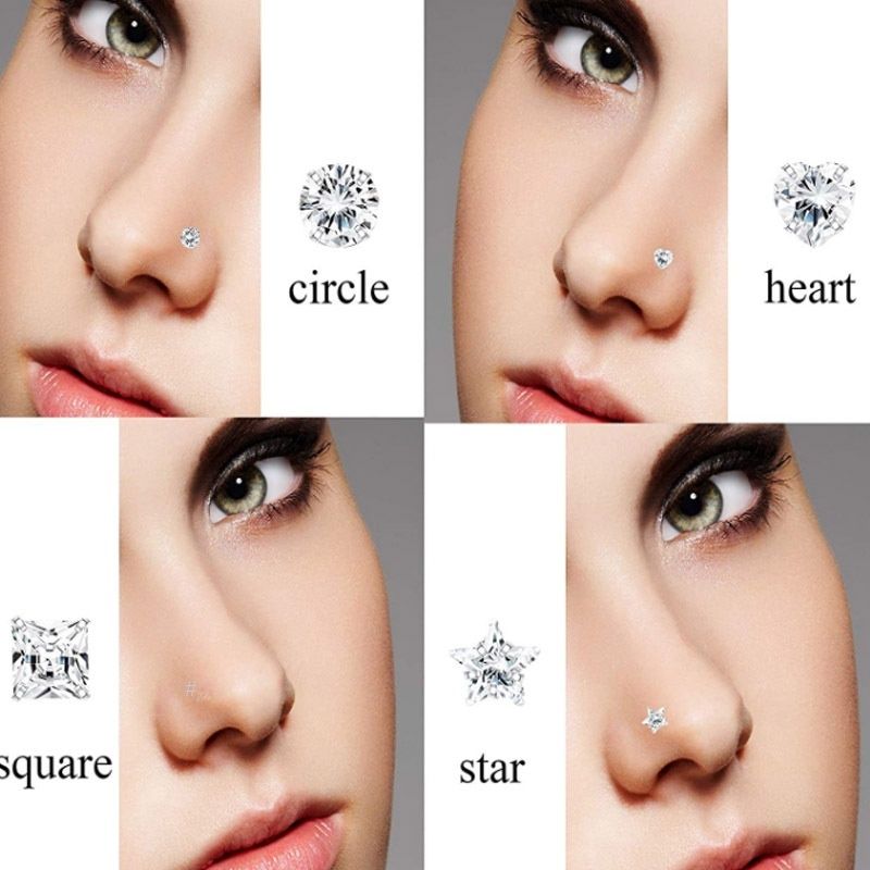 Orecchini per copricapo da naso con zirconi multifunzionali per unghie al naso, gioielli per piercing al corpo per unghie con zirconi a forma di cuore di Amazon_voghion.com