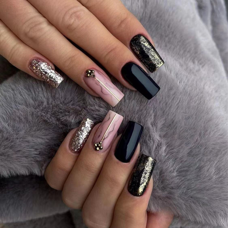 Gradiente rosa 24 pezzi falsi quadrati di media lunghezza con punte per unghie strass colorati Pressa per balletto indossabile_voghion.com