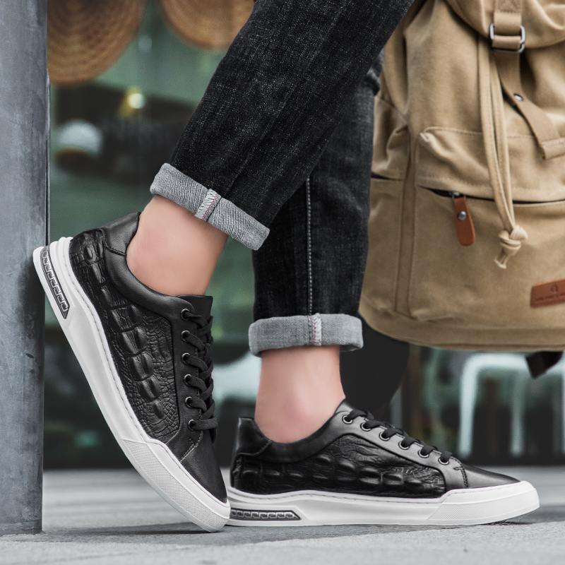 Crocodile European Station Herrskor Nytt läder Svart Casual Board Skor Mångsidigt mode herrskor_voghion.com