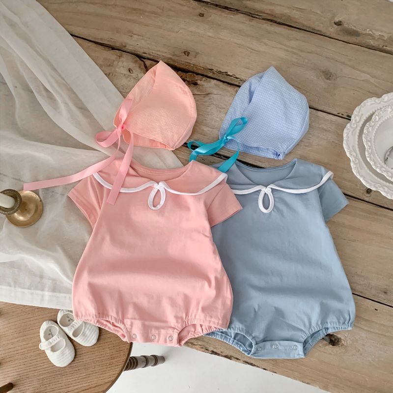 Neonate estive coreane con tuta casual a maniche corte con colletto a bavero in stile blu scuro alla moda, borsa, glutei e_voghion.com