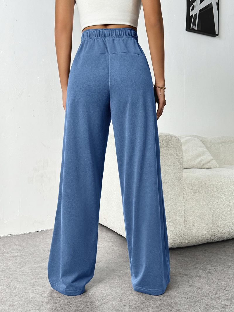 Nuovi pantaloni elastici in vita con tasche laterali, pantaloni della tuta larghi in pile spesso, taglio dritto, tinta unita, pantaloni lunghi da donna_voghion.com
