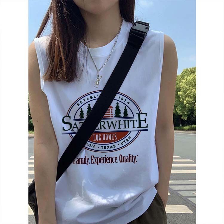 Canotta sportiva in puro cotone, dolce, fresca, estiva, stile americano, senza maniche, strato di base, lunghezza media_voghion.com