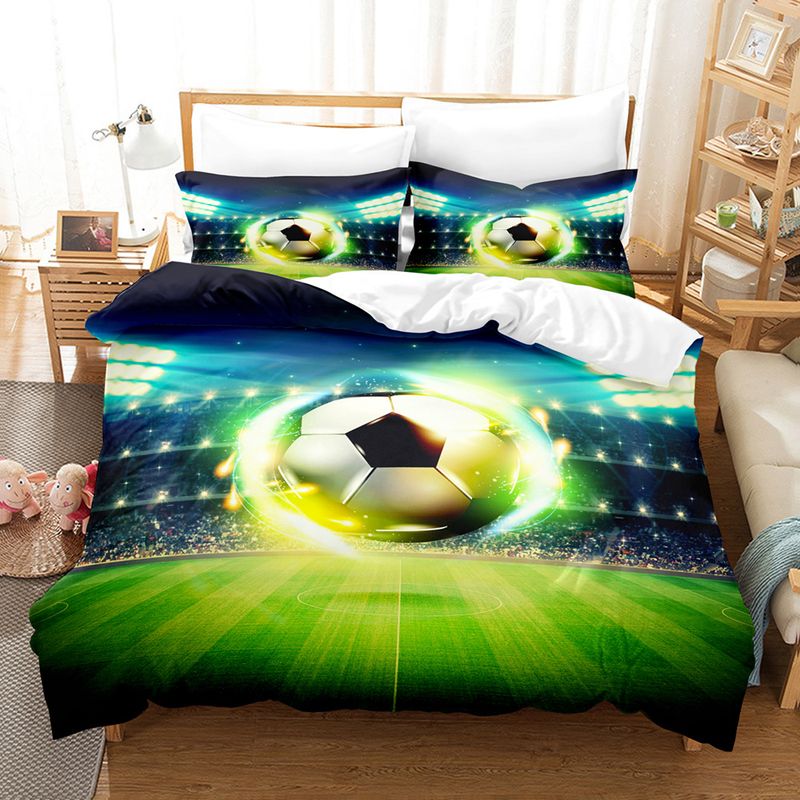 Fußball-Druck Dreiteiliges Set 3D Digital Bettwäsche Set Bettlaken Quilt Set Zweiteiliges Set_voghion.com