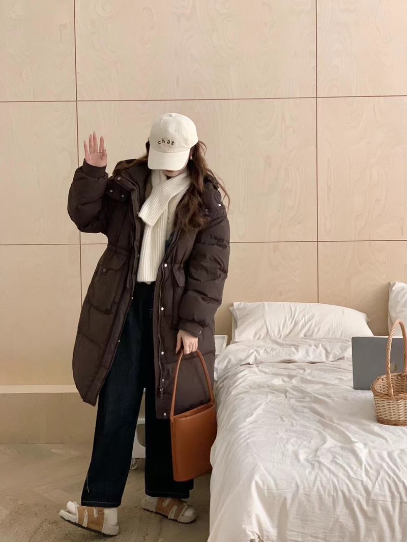 Piumino lungo da donna con cappuccio - Giacca invernale slim fit di alta qualità, piumino caldo e spesso, imbottitura in piuma d'anatra bianca, parka casual oversize_voghion.com