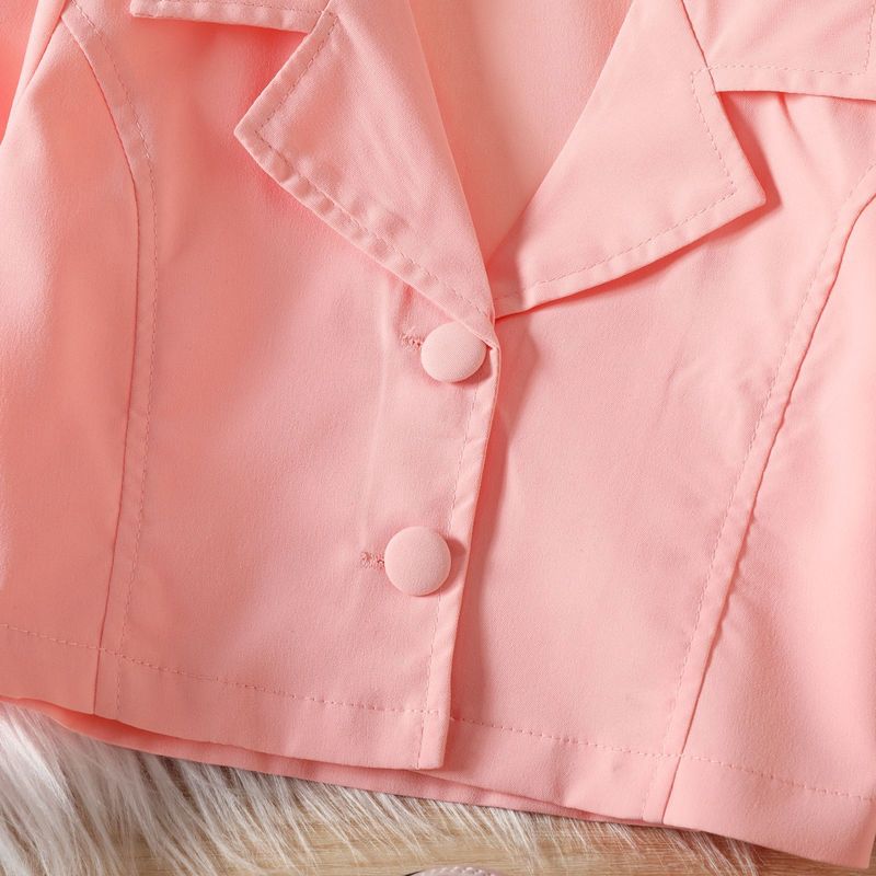 2024 Girls' Spring and Autumn New Style Solid Color Western style Collar Jacket, Suit Top, Coat, Shorts Set_voghion.com