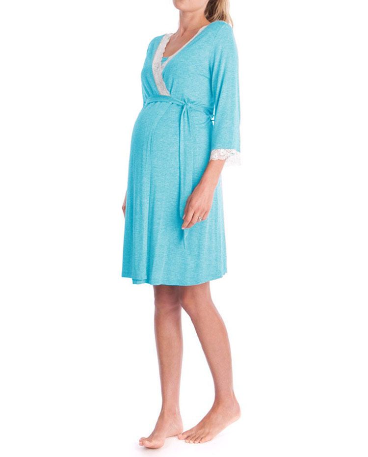 Pigiama abito premaman con maniche a 3/4 e pannello in pizzo moda 2024_voghion.com