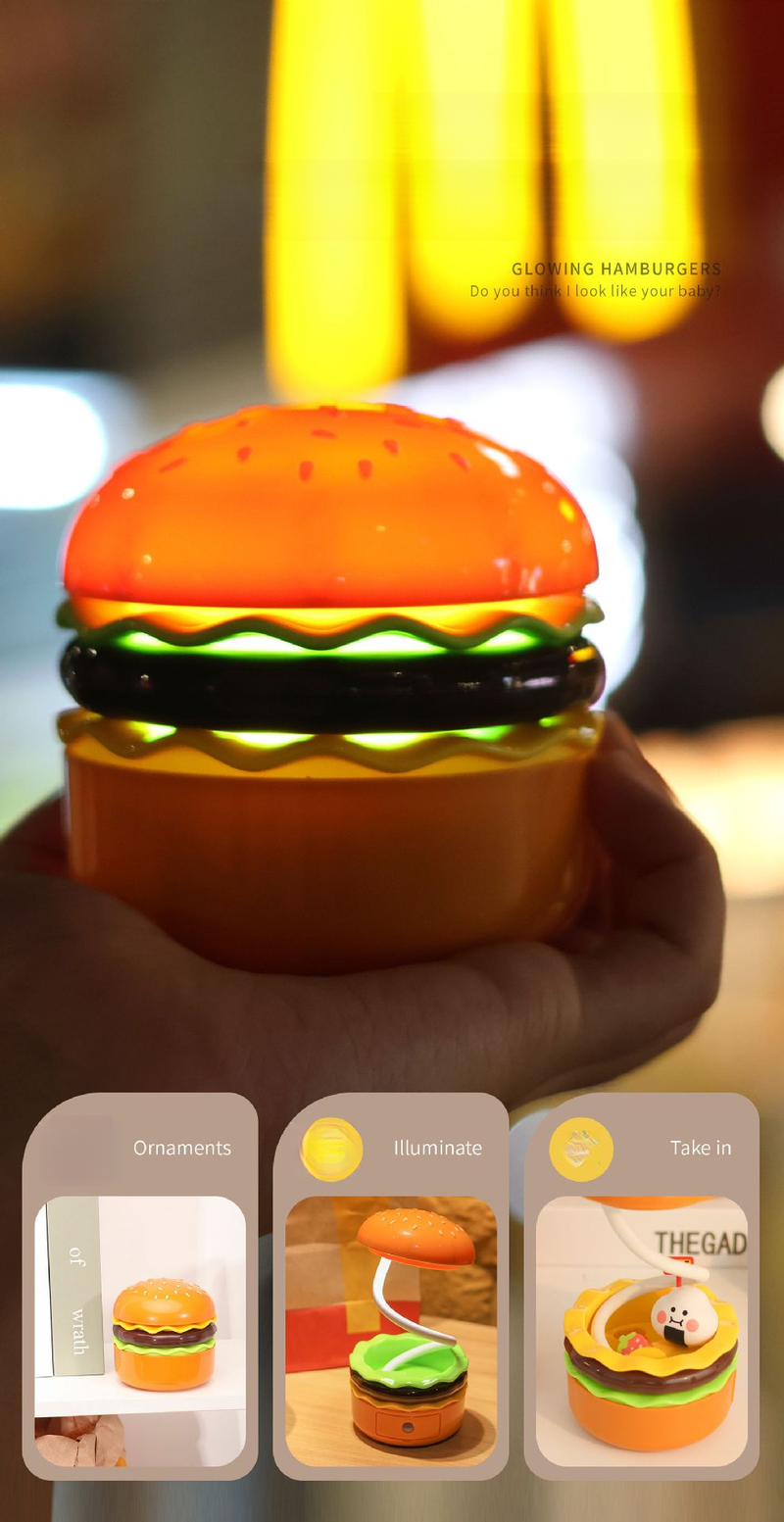 Nuova luce notturna creativa per hamburger, LED ricaricabile, per dormire sul comodino, per bambini, studio, temperamatite, lampada da scrivania pieghevole_voghion.com