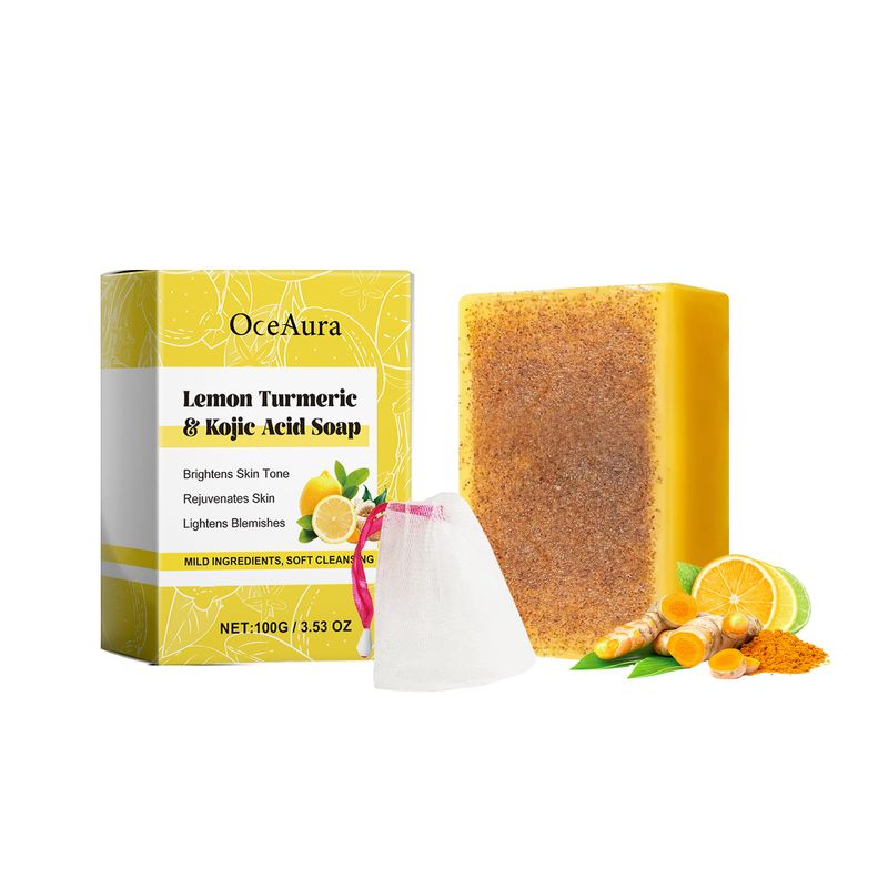 OceAura Lemon Brightening Turmeric Acid Soap Gently Cleans And Moisturizes Refreshing And Delicate Skin Brightening Soap_voghion.com