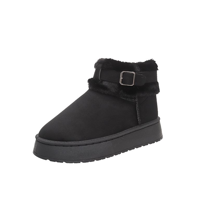 2025 Winter New Large Size Thick-soled Fluffy Cotton Shoes Women's Fleece Thickened Thermal Belt Buckle Casual Snow Boots_voghion.com