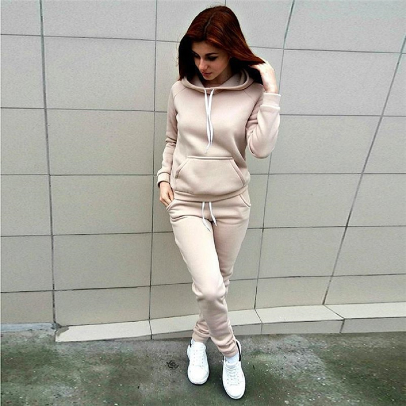 Femmes surdimensionné pulls sweats décontracté pantalons longs costume de sport fille femme hiver sweats à capuche deux pièces ensembles survêtement_voghion.com