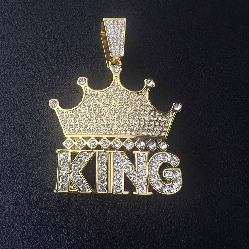 Full Diamond Crown Letter King Necklace Accessory Hip Hop Rap Street Dance Cool Pendant Jewelry_voghion.com
