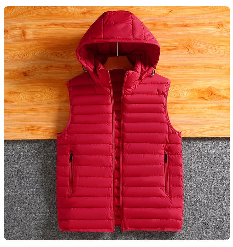 Leichte Herrenweste mit abnehmbarer Kapuze – Slim Fit Pufferjacke aus Polyester für lässige Winterkleidung (Schwarz/Rot/Khaki, L-7XL)_voghion.com