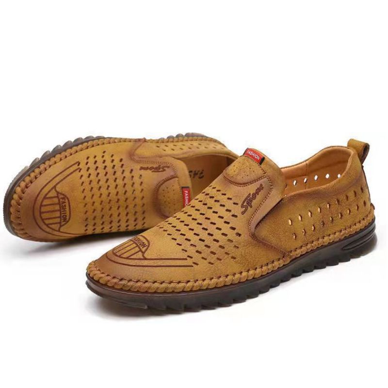 Sandali mocassino estivi in tessuto a rete, traspiranti, con foro, scarpe da uomo di mezza età_voghion.com