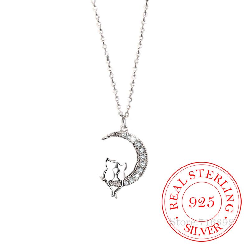 Pronta consegna originale Sterg cristallo luna gatto ciondolo collane per le donne argento femminile Chokers gioielli Collares Para Mujer_voghion.com