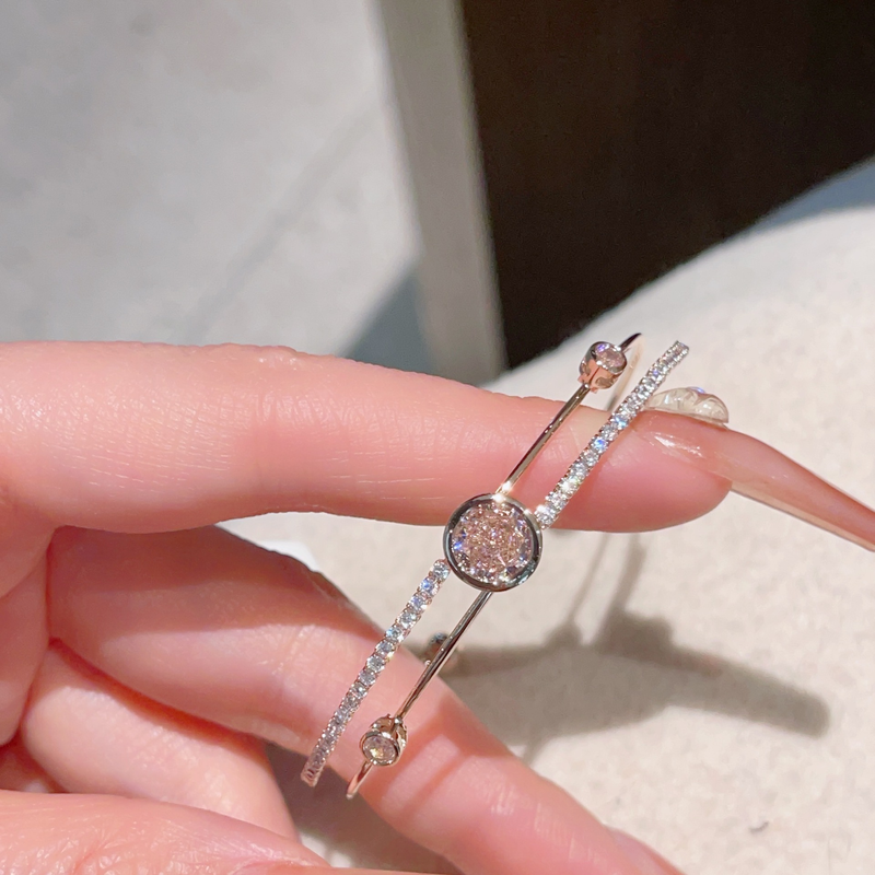 Dobbeltlags guldbelagt zirkon armbånd mode OL stil pink cirkel zirkon armbånd kvinde J377_voghion.com