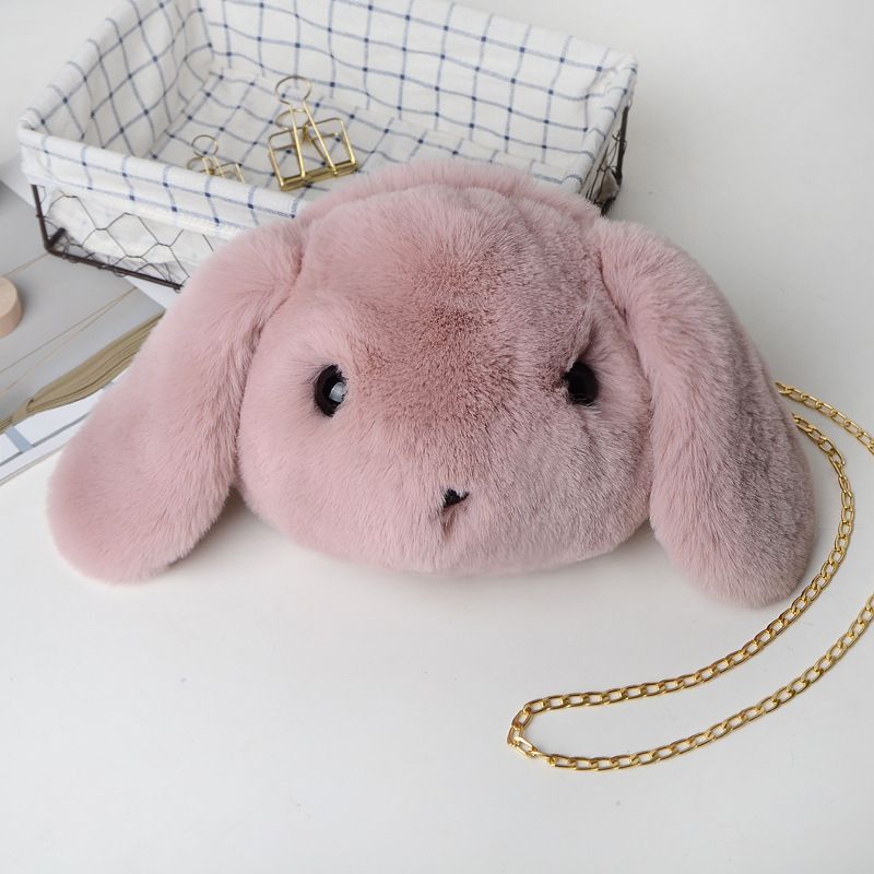 Fashion Korean Style Plush Rabbit Bag Crossbody Bag Women's Chain Animal Small Backpack Big Head Rabbit Ears Bag Cute_voghion.com