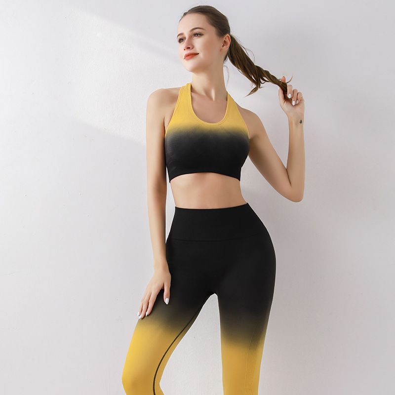 LazyZoom Yoga Zomer Dunne Hoge Taille Heupliftende Peach Butt Broek Gradient Tight Hardloop Training Fitness Sportset voor Vrouwen_voghion.com