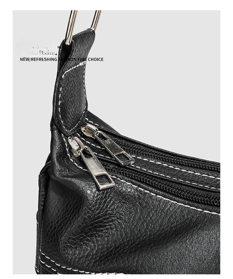 Borsa a tracolla da donna, stile retrò, in morbida pelle, stile Y2K, grande borsa da moto, borsa da donna alla moda in pelle vegetariana con colori a contrasto_voghion.com