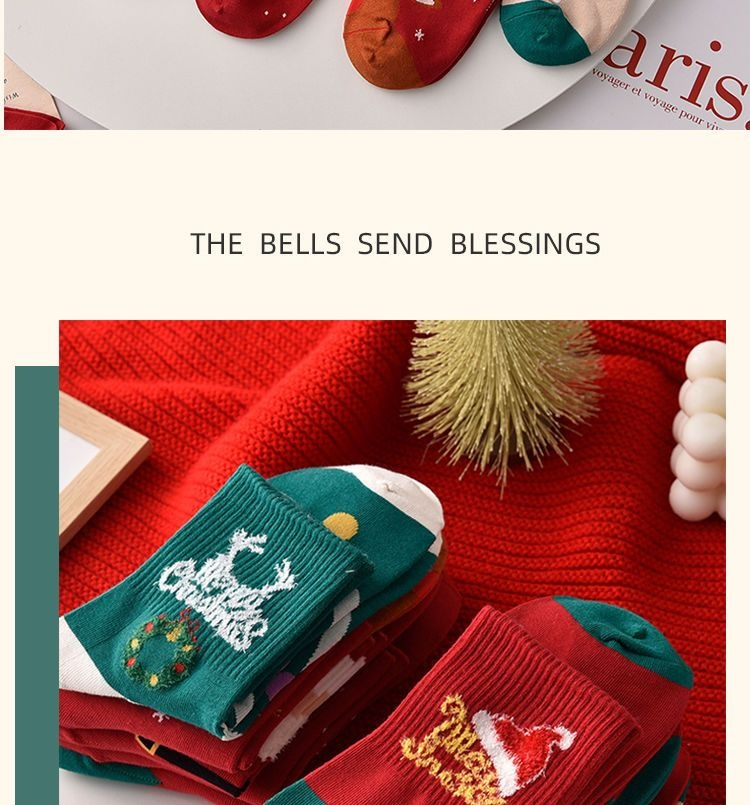 Meias infantis de Natal de comprimento médio, outono e inverno, meias vermelhas para o ano de origem, casais,_voghion.com