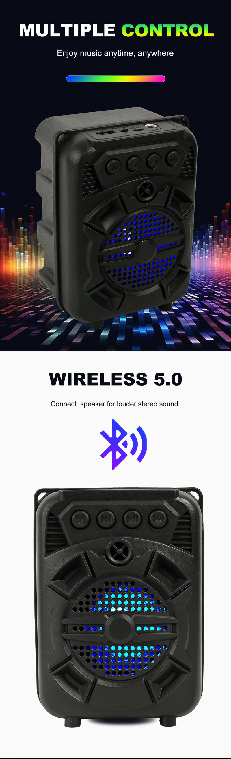ZQS1315LED RGB Lanterns Outdoor Camping Guide Bluetooth Small Speaker_voghion.com