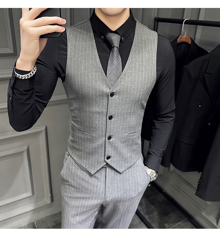 Britu stila moderns svītrains divrindu vīriešu līgavaiņa, līgavaiņa, kāzu kleitas, trīsdaļīga uzvalka komplekta tendence_voghion.com