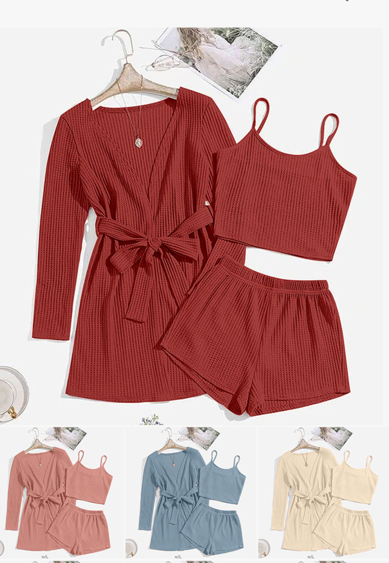 Home Fury Waffler Women's Three Piece Pajama Set is Hot Selling and can be OEM_voghion.com