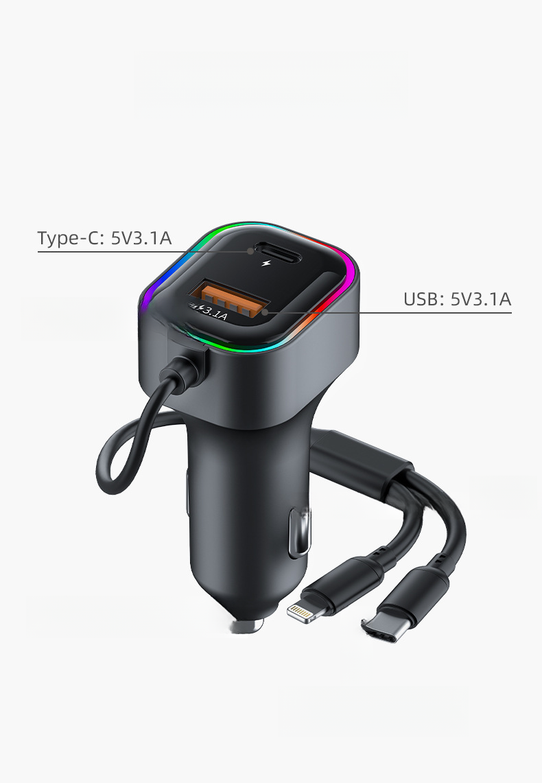 USB Eins Zu Zwei Mit Kabel Ladegerät, Multifunktionale Auto Telefon Ladegerät_voghion.com