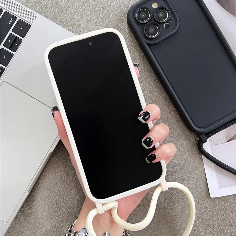 Koreaanse Crossbody Ketting Koord Lanyard Silicone Soft Case Voor iPhone 14 15 Pro Max 13 12 11 XS XR Schokbestendig_voghion.com
