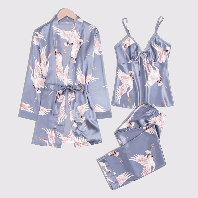 Sexy Unterwäsche für Damen mit Brust-Eisseide, dreiteiliger Pyjama, verführerische sexy Hosenträger_voghion.com