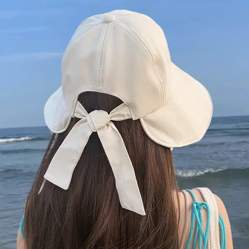 Cappello estivo da donna alla moda per il sole, tesa larga, protezione UV per il collo, cappelli da spiaggia, fiocco, cappelli da pescatore, pieghevoli, coda di cavallo, viaggio, Panama_voghion.com