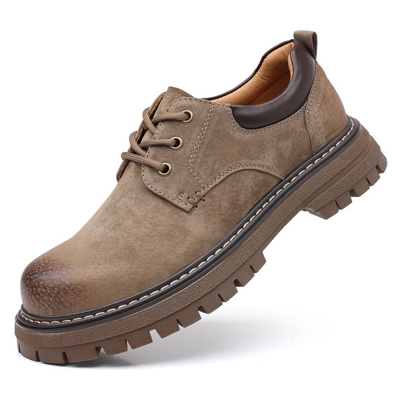 2024 New Work Pigskin Breathable Casual Round Toe Comfortable Versatile Rubber Men's Shoes Thick Sole_voghion.com