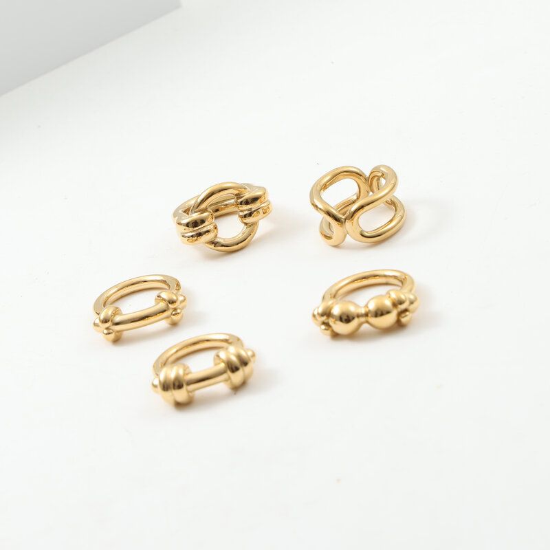 Women's Jewelry Knot Design Titanium Steel Ring With 18K Gold Plating And Cubic Zirconia, Geometric Style Hypoallergenic Gift For Her, Sizes 5-9_voghion.com