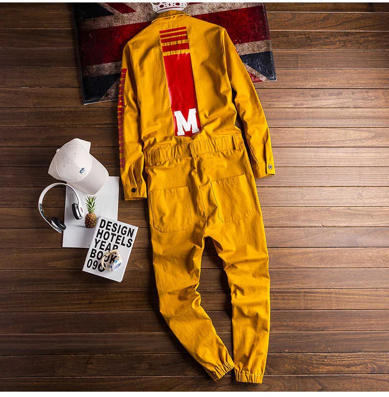 Jeans Sokotoo Men's letters printed long sleeve yellow joggers jumpsuits Y2K Youth overalls Coveralls T221102_voghion.com