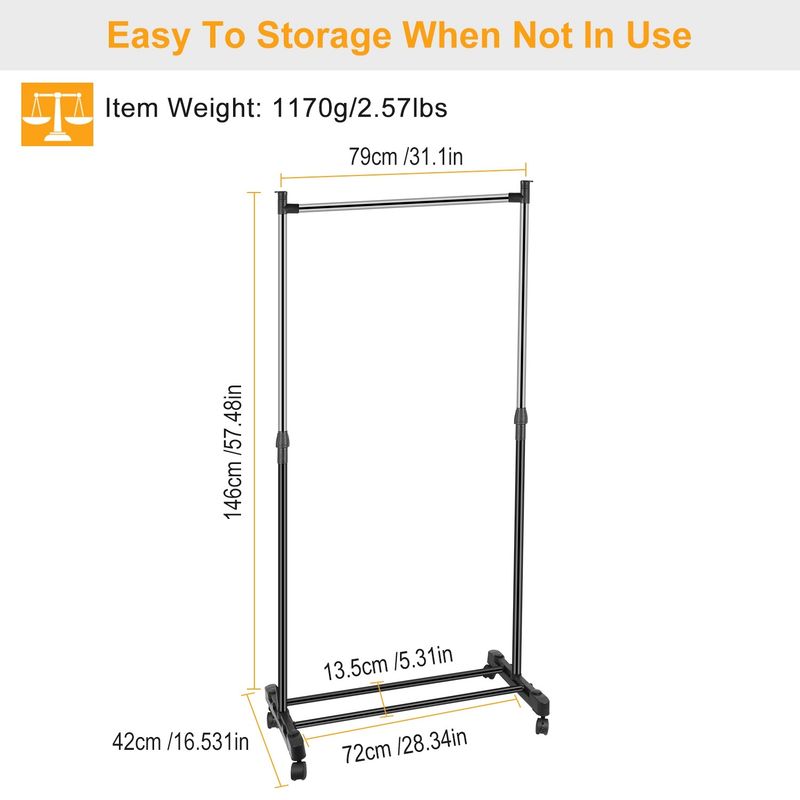 33lbs Garment Racks 3.12ft-4.80ft Height Adjustable Clothes Stand Foldable Clothes Hanger with Wheels _voghion.com