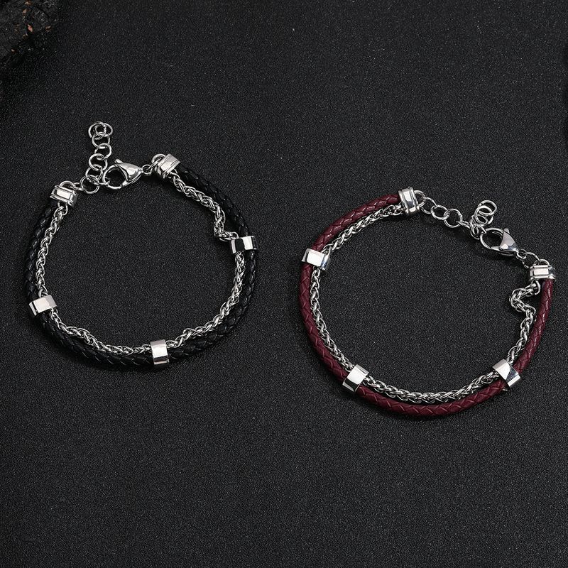 Titanium Steel Double Layer Leather Rope Bracelet Trendy Brand Couple Bracelet A Pair Of High Grade Sense Non Fading Versatile Bracelet_voghion.com