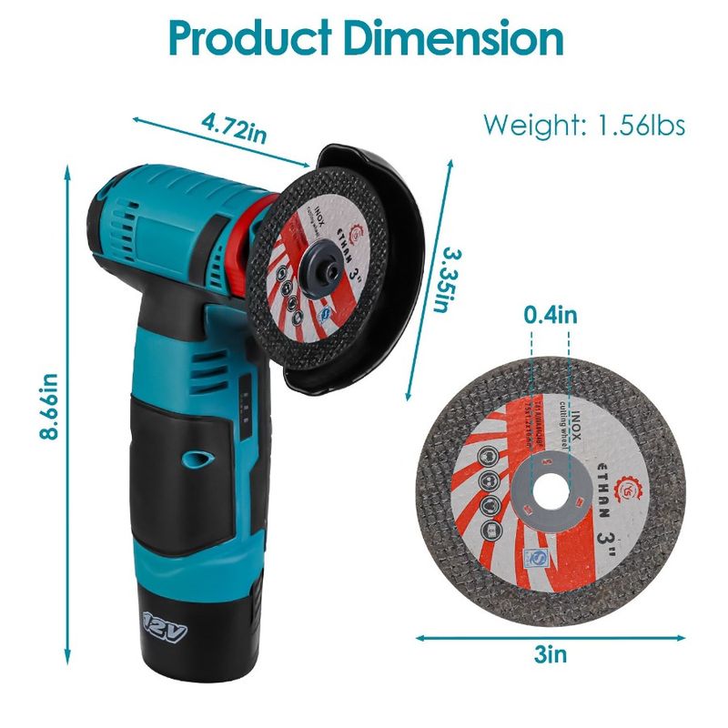 12V Cordless Mini Angle Grinder Hand Polishing Grinding Machine Cordless Cutter Grinding Tool With 7Pcs Disc 2Pcs 1100mAh Batte_voghion.com