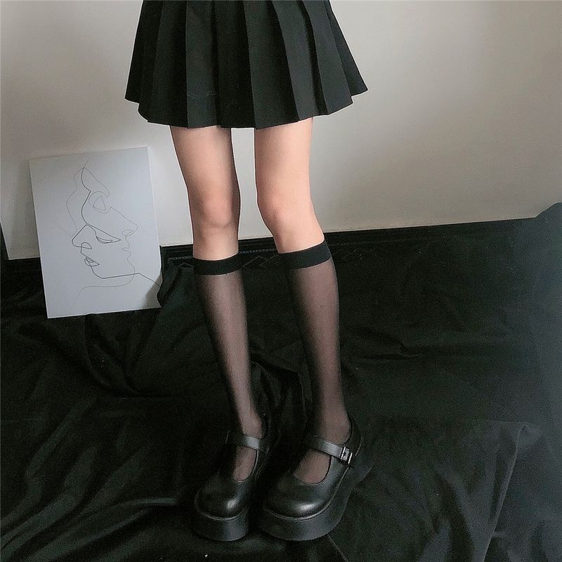 1/2 Paar Lolita-Seidenstrümpfe, Kniestrümpfe, Tube-JK-Mädchensocken, transparent, weiß, schwarz, lange Socken, Lolita-Nylon-Knie-Lolita-Strümpfe_voghion.com
