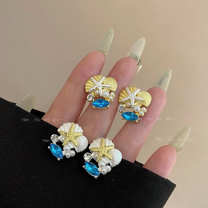 New Beach Vacation Style Ocean Starfish Shell Bracelet For Women Fashion Bohemian Internet Celebrity Pearl Earrings_voghion.com