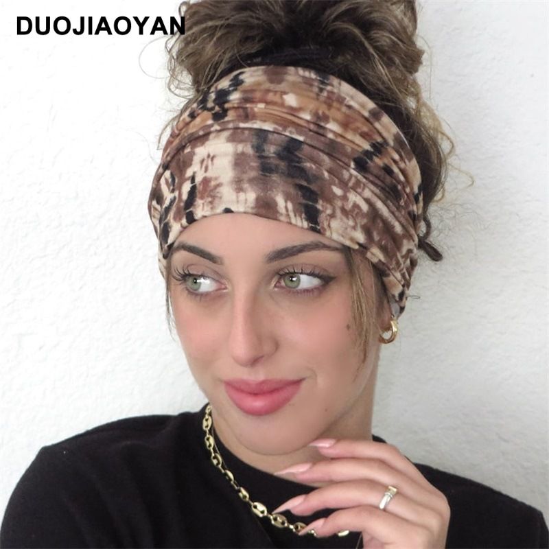 Unisex Knot Headband Color Matching Pattern Printed Sports Headband Fashion Polka Dot Wide Edge Elastic Headband_voghion.com